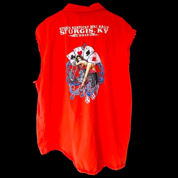 Biker Design Sturgis Kentucky Rally 2013 Get N’ Lucky Denim Cotton Cutoff. 5XL. - Picture 3 of 5
